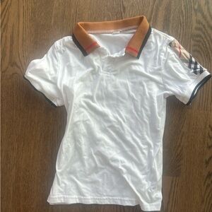 White Polo Shirt with Brown Collar